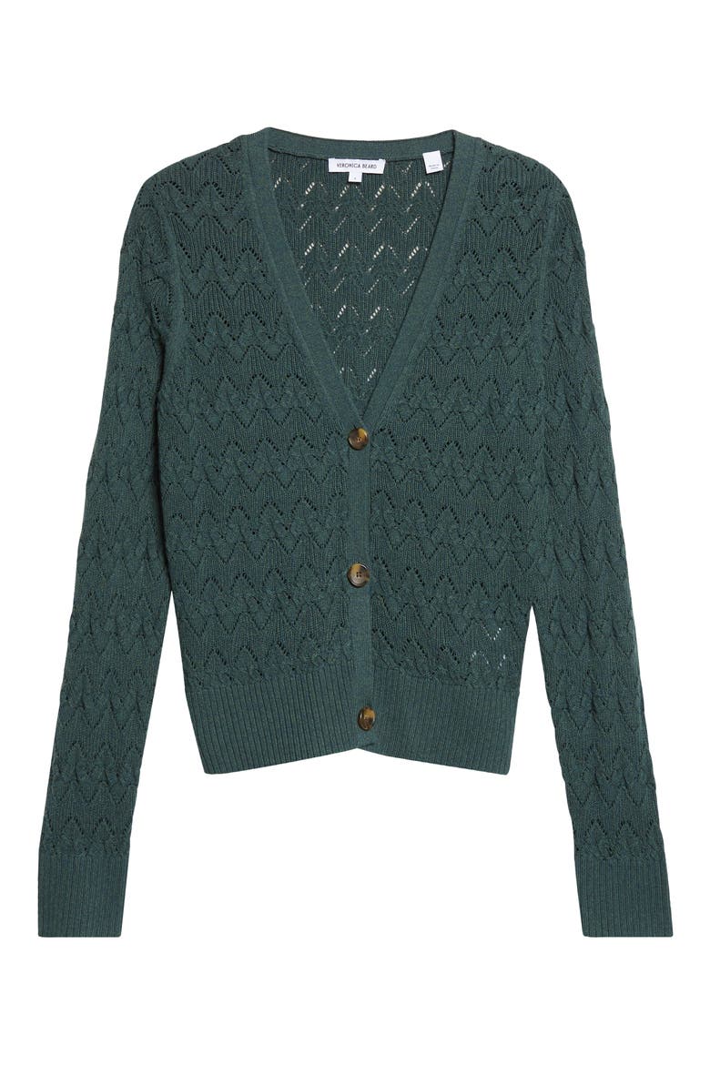 Elysia Pointelle Cotton & Cashmere Cardigan, Alternate, color, PINE