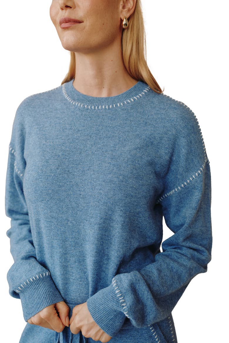Whipstitch Crewneck Sweater, Alternate, color, HEATHER BLUE