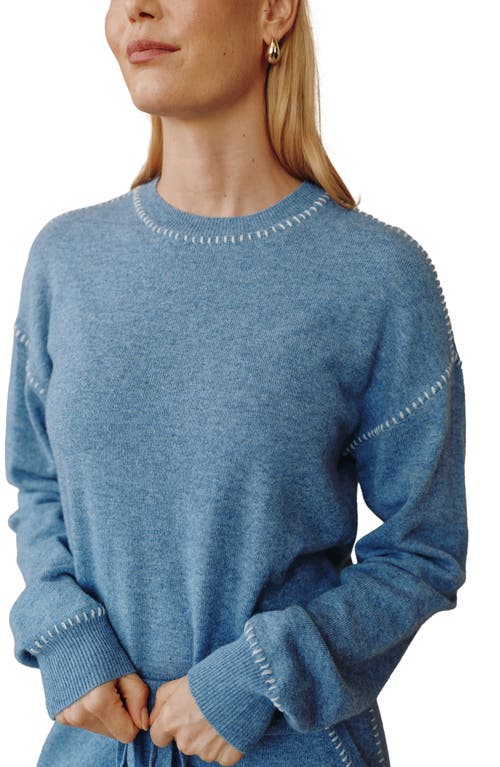 Bella Dahl Whipstitch Crewneck Sweater In Blue