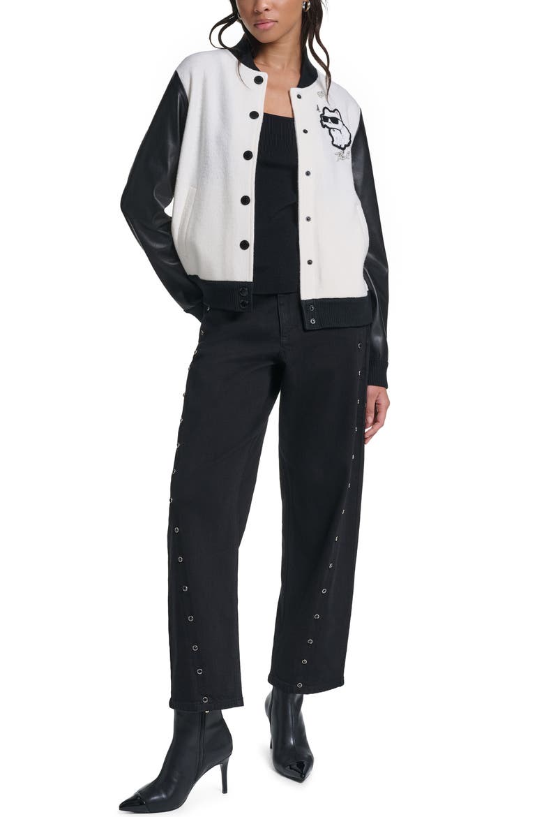 Choupette Varsity Jacket, Alternate, color, SOFT WHITE/ BLACK