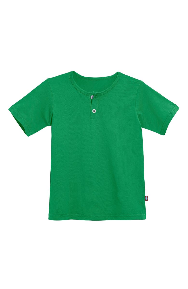 CITY THREADS Boys Soft 100% Organic Cotton Jersey Short Sleeve Henley Tee, Main, color, Elf Green