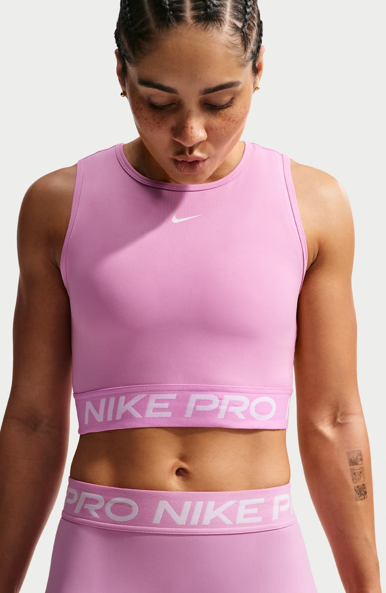 Nike Pro Dri-FIT Crop Tank Top, Alternate, color, Light Magenta/ White