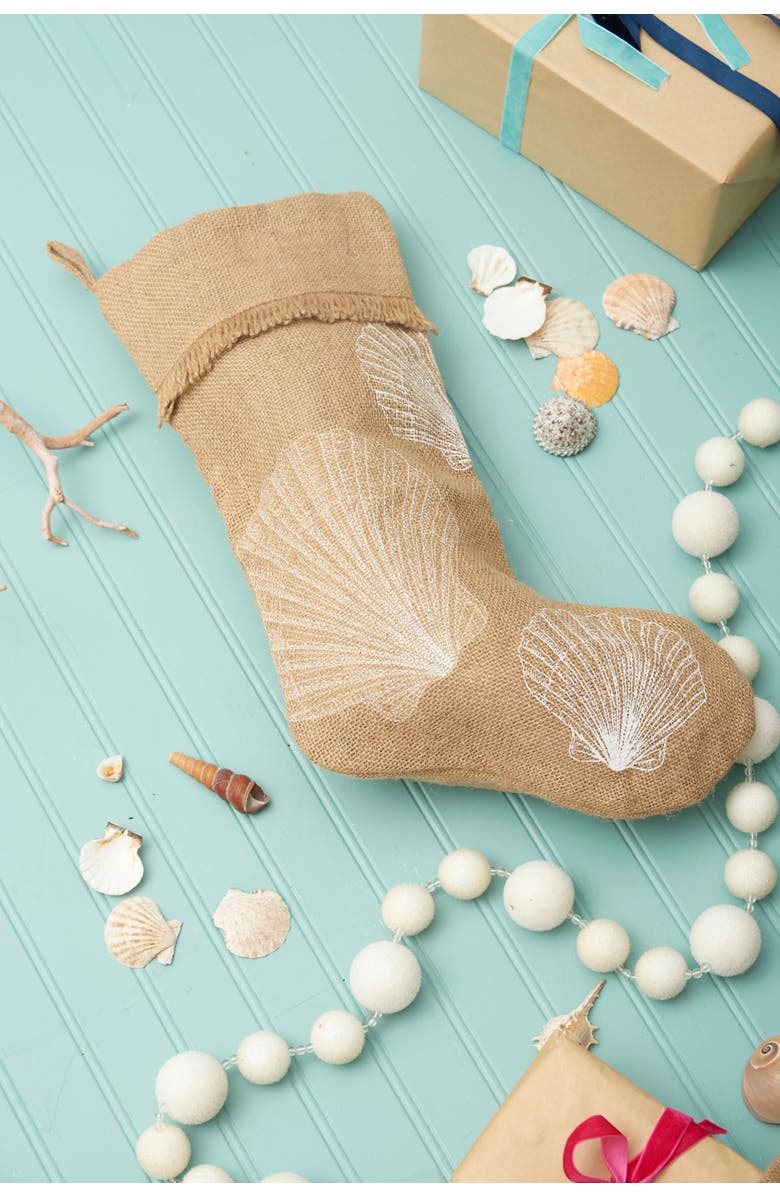 C&F Home Shells Beige Hanging Christmas Stocking 20", Alternate, color, Beige