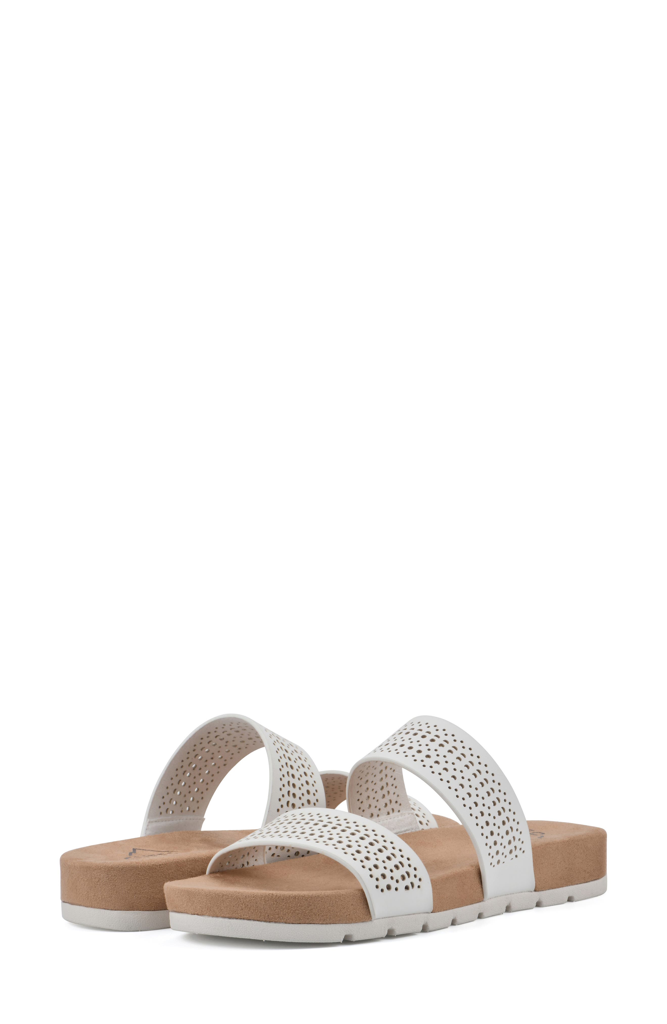 CLIFFS BY WHITE MOUNTAIN Thrilled Laser Cut Sandal, Alternate, color, White/ Burnished/ Smooth