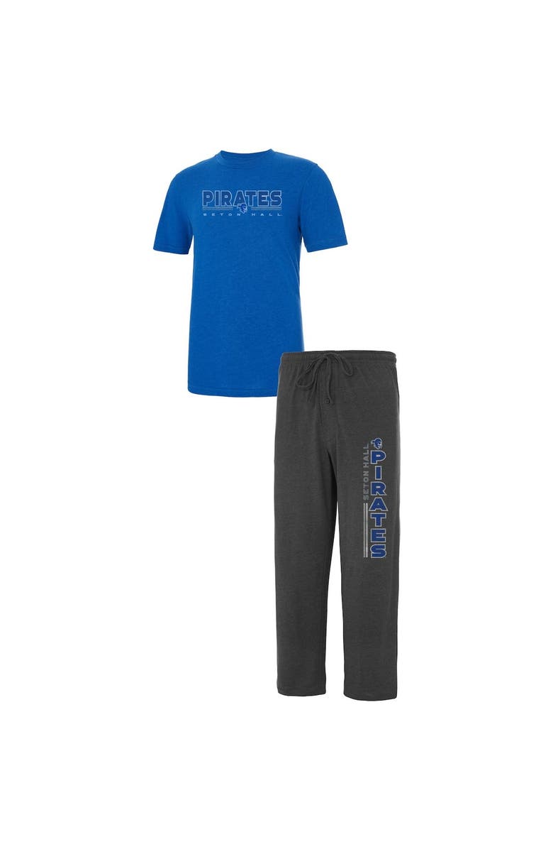 CONCEPTS SPORT Men's Concepts Sport Heathered Charcoal/Blue Seton Hall Pirates Meter T-Shirt & Pants Sleep Set, Main, color, Heather Charcoal