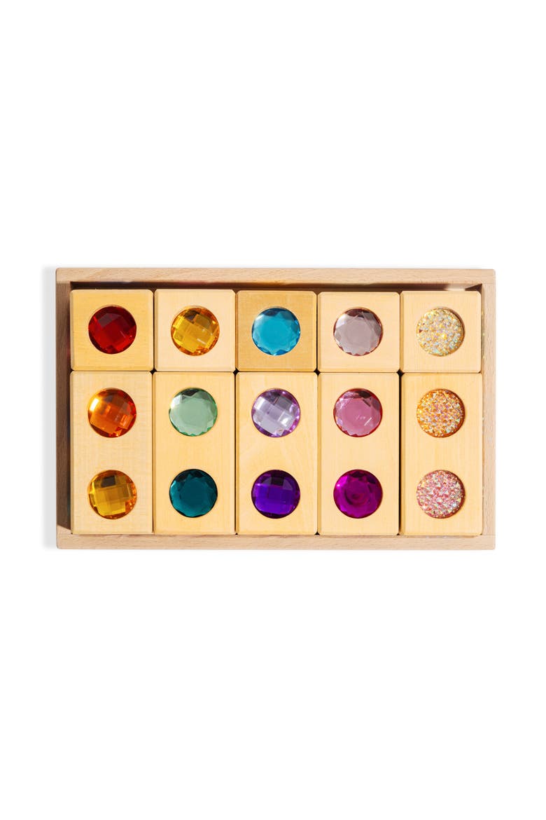 Frankie Wooden Building Blocks with Acrylic Gem Inlays - 10 Pieces, Main, color, Multicolor