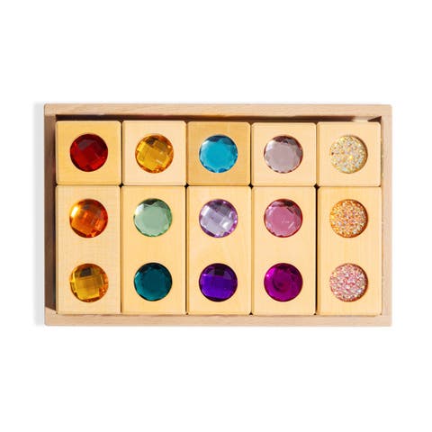 Frankie Wooden Building Blocks with Acrylic Gem Inlays - 10 Pieces