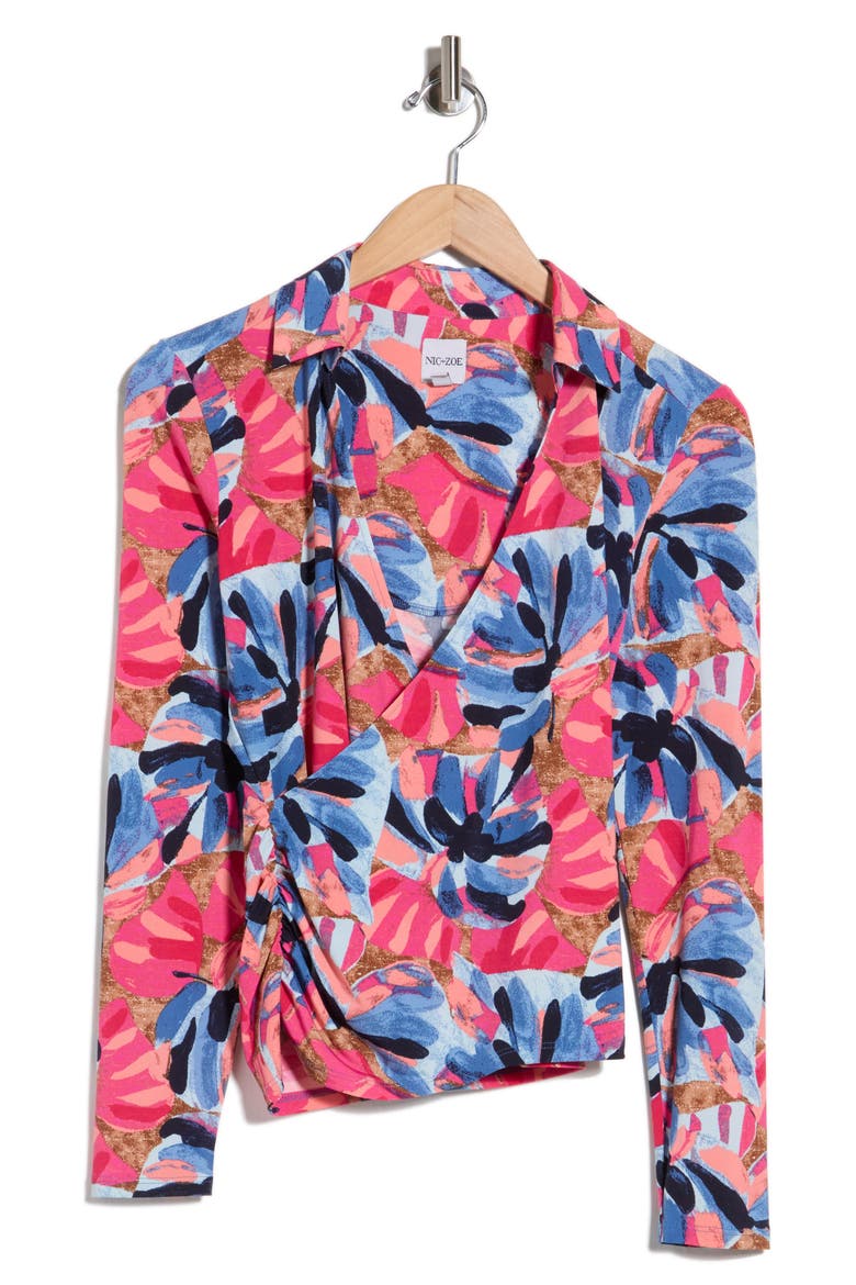 Firework Foliage Knit Wrap Top, Main, color, PINK MULTI