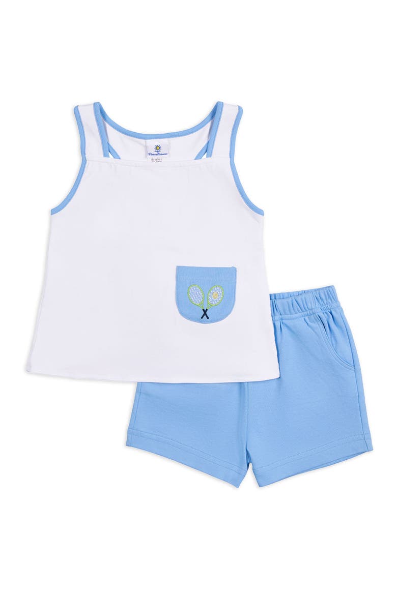 Knit Short Set With Tennis Rackets, Main, color, White / Light Blue