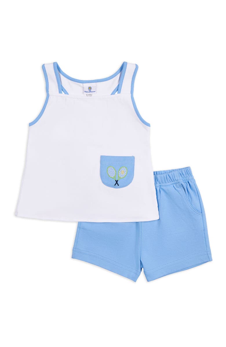 Florence Eiseman Knit Short Set With Tennis Rackets, Main, color, White / Light Blue