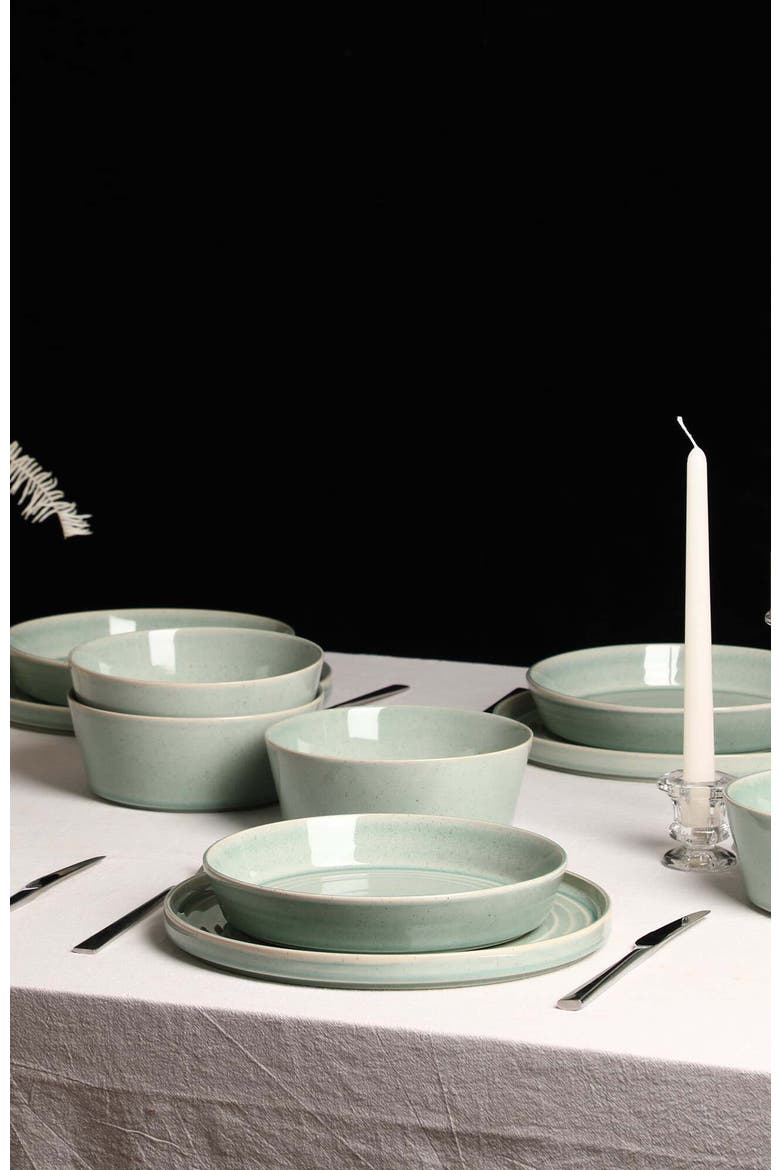 Claire Stoneware 12-Piece Dinnerware Set, Alternate, color, Green