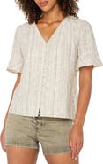 Liverpool Los Angeles Stripe Eyelet Short Sleeve Button-Up Shirt