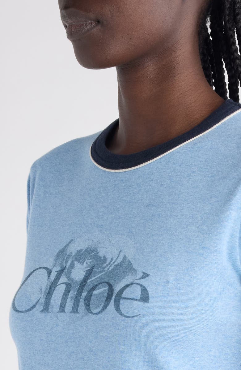 Chloé Logo Cotton Ringer Graphic T-Shirt, Alternate, color, Ceylan Blue