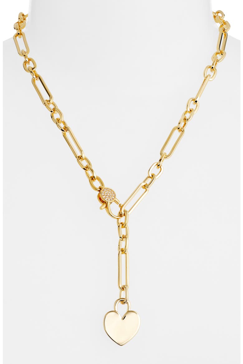 Bold Chain Heart Lariat Necklace, Alternate, color, CLEAR- GOLD