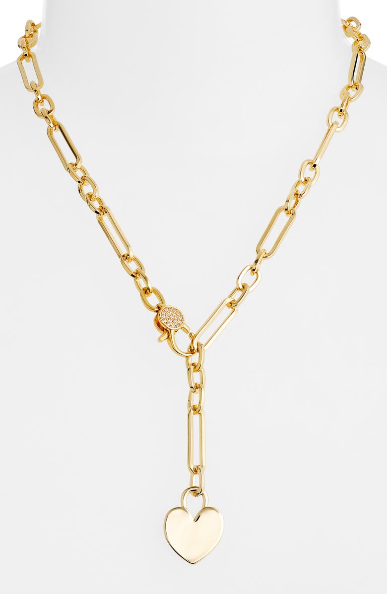 Nordstrom Bold Chain Heart Lariat Necklace, Alternate, color, Clear- Gold