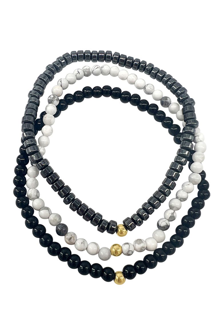 Men's Set of 3 Beaded Stretch Bracelets, Main, color, MULTI BLACK