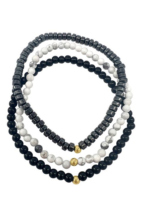 Men's Set of 3 Beaded Stretch Bracelets