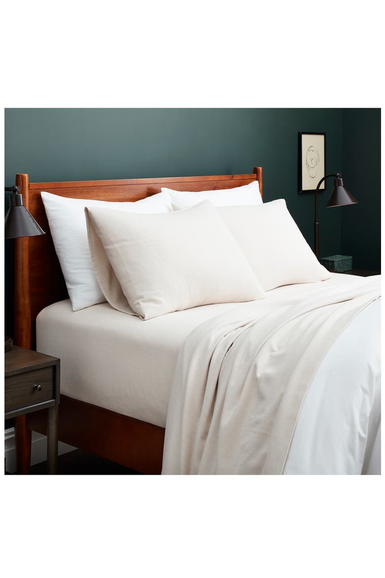 Organic Cotton Flannel Sheet Set, Alternate, color, DUNE HERRINGBONE