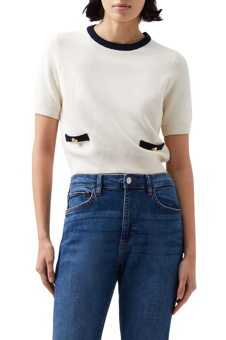 Babysoft Short Sleeve Sweater, Main, color, 10-CLASSIC CREAM-MARINE