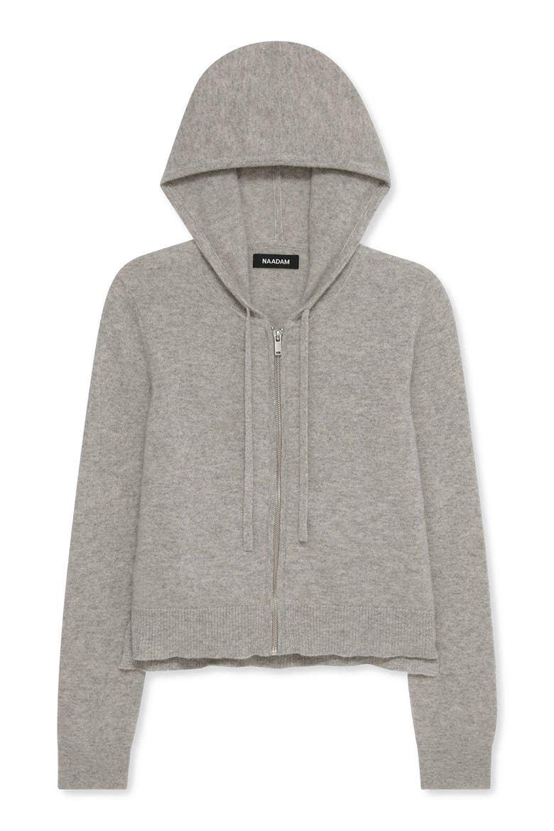 Signature Cashmere Cropped Zip Up Hoodie, Alternate, color, Cement