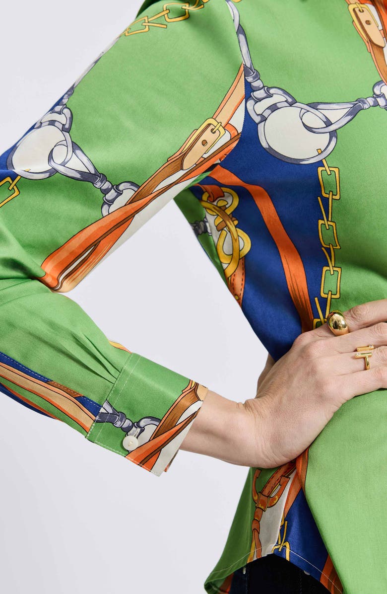 Foxcroft June Status Chain Cotton Button-Up Shirt, Alternate, color, Green Multi