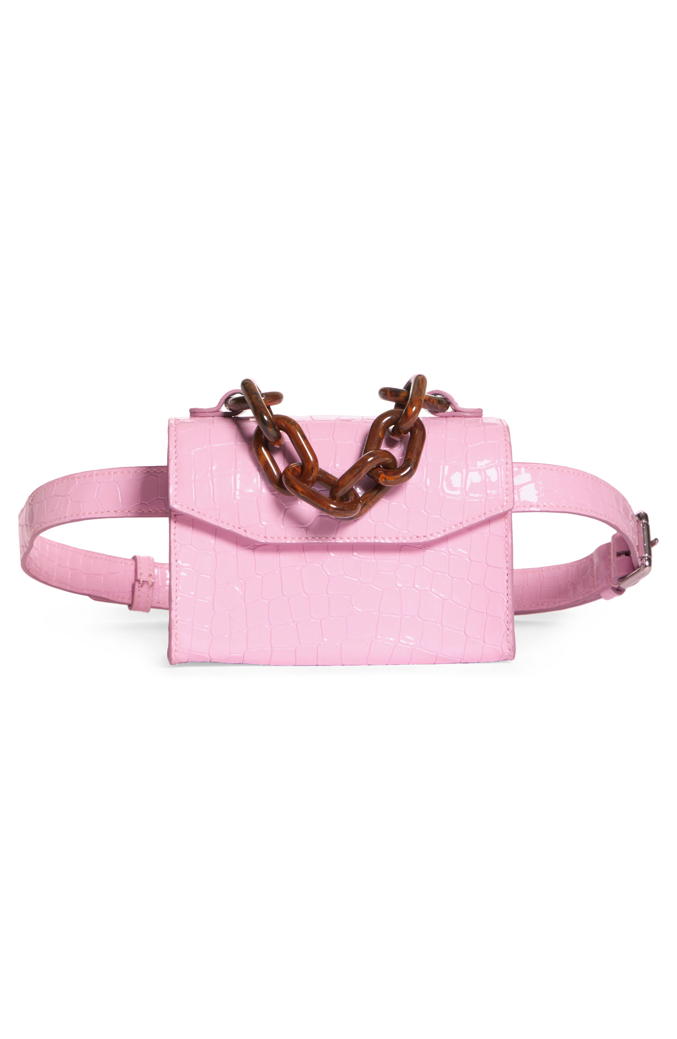Ganni Croc Embossed Leather Handbag, Alternate, color, 