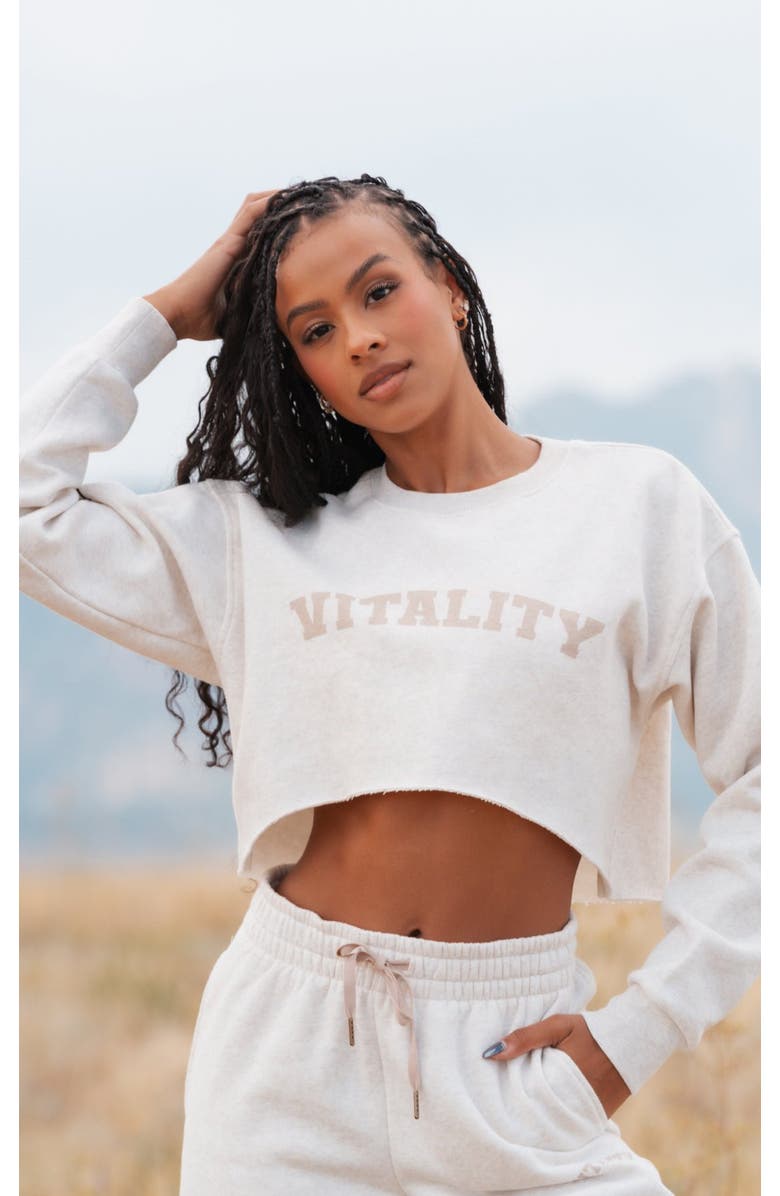 Vitality Cozy Raw Hem Crop, Main, color, Oat Marl