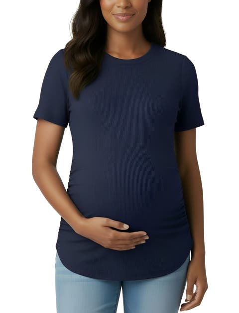 Women's Crew Neck Side-Ruched Maternity Short Sleeve Top