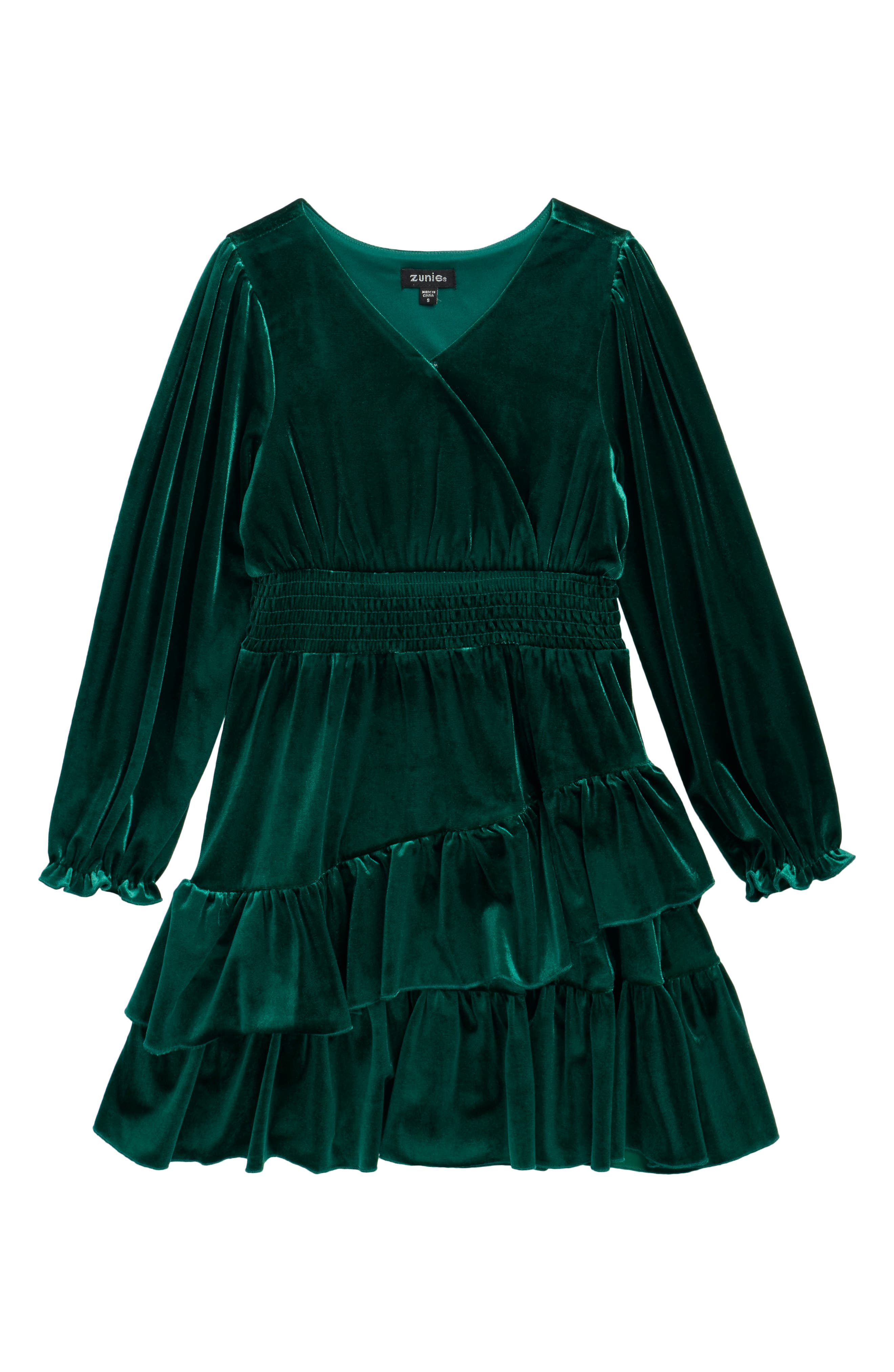 Kids' Velvet Ruffle Hem Surplice Dress