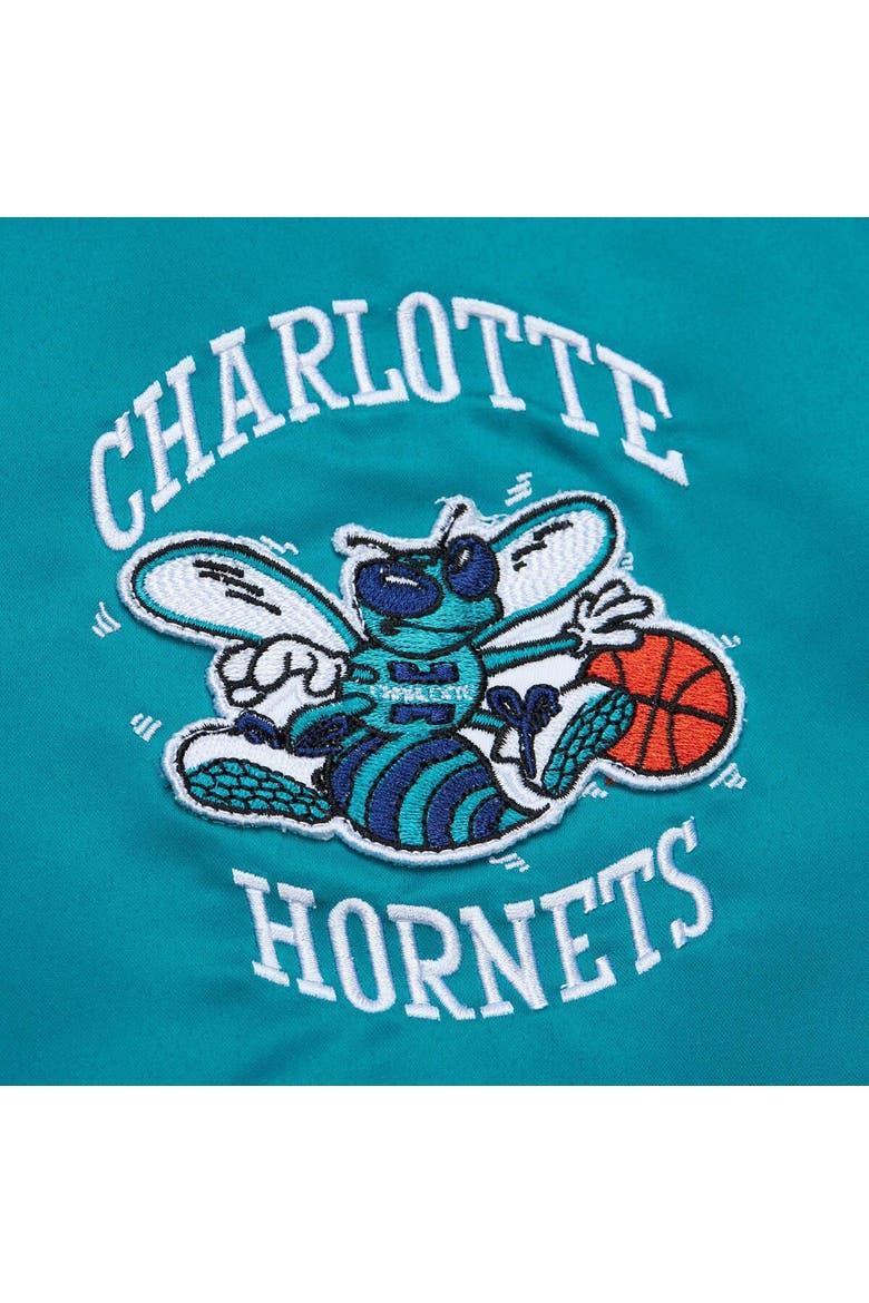 Men's Mitchell & Ness Teal Charlotte Hornets Hardwood Classics Vintage Logo Full-Zip Bomber Jacket, Alternate, color, Teal