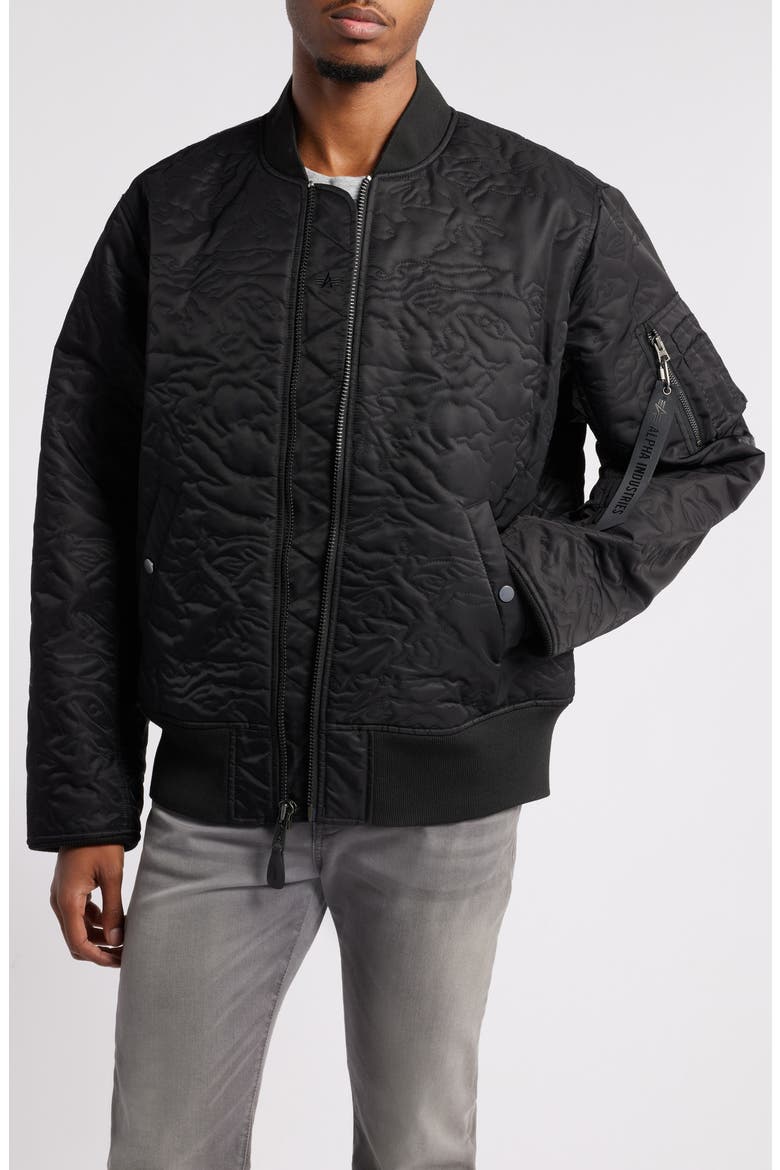 Camo Quilted Flight Jacket, Main, color, BLACK