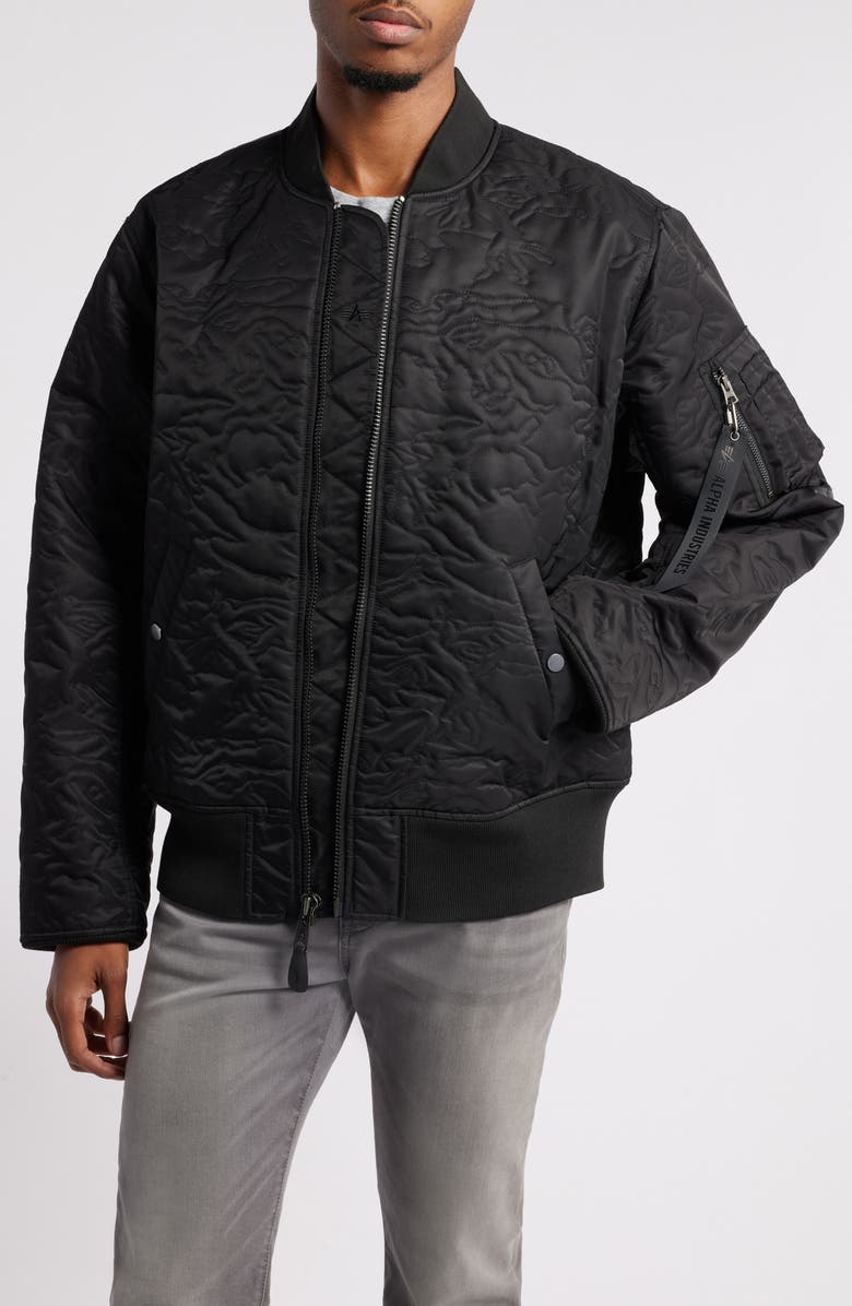 Alpha Industries Camo Quilted Flight Jacket, Main, color, Black