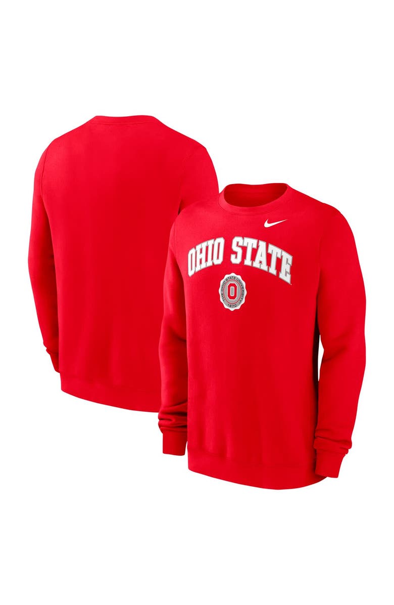 Nike Men's Nike Scarlet Ohio State Buckeyes Arched Seal Pullover Sweatshirt, Main, color, Scarlet