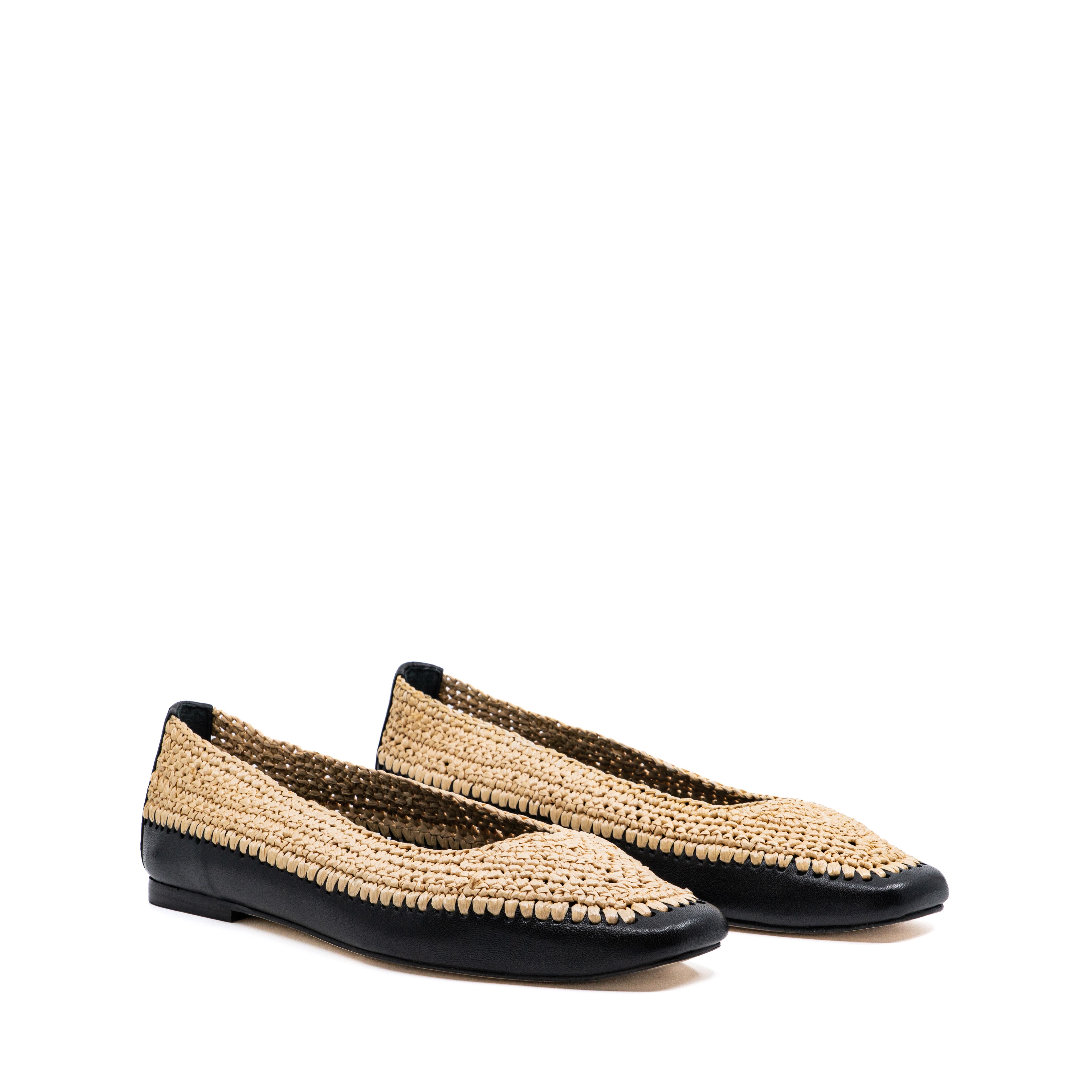 Andrea Gomez Dakota Raffia Leather Flat, Alternate, color, Black