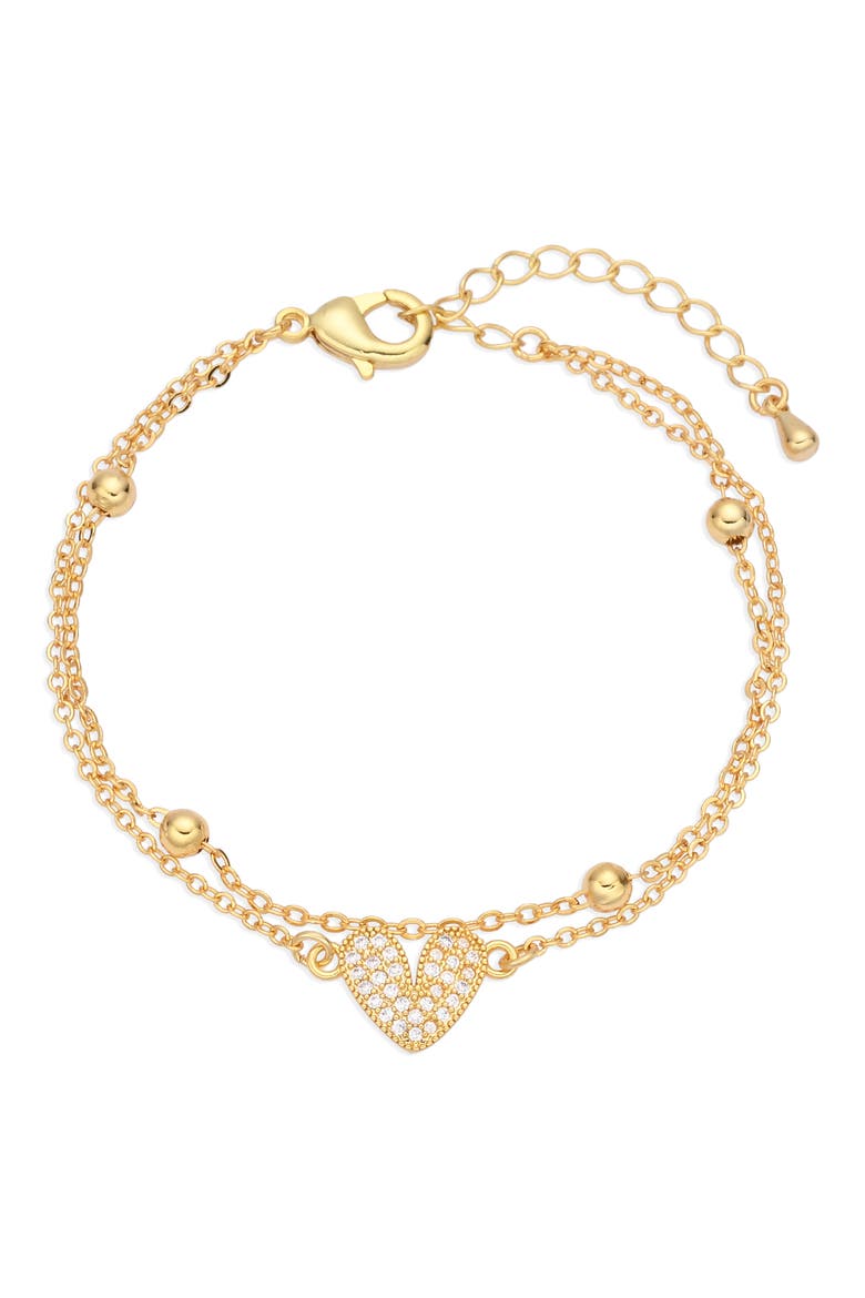 Set of 3 Cubic Zirconia Heart Charm Bracelets, Alternate, color, GOLD