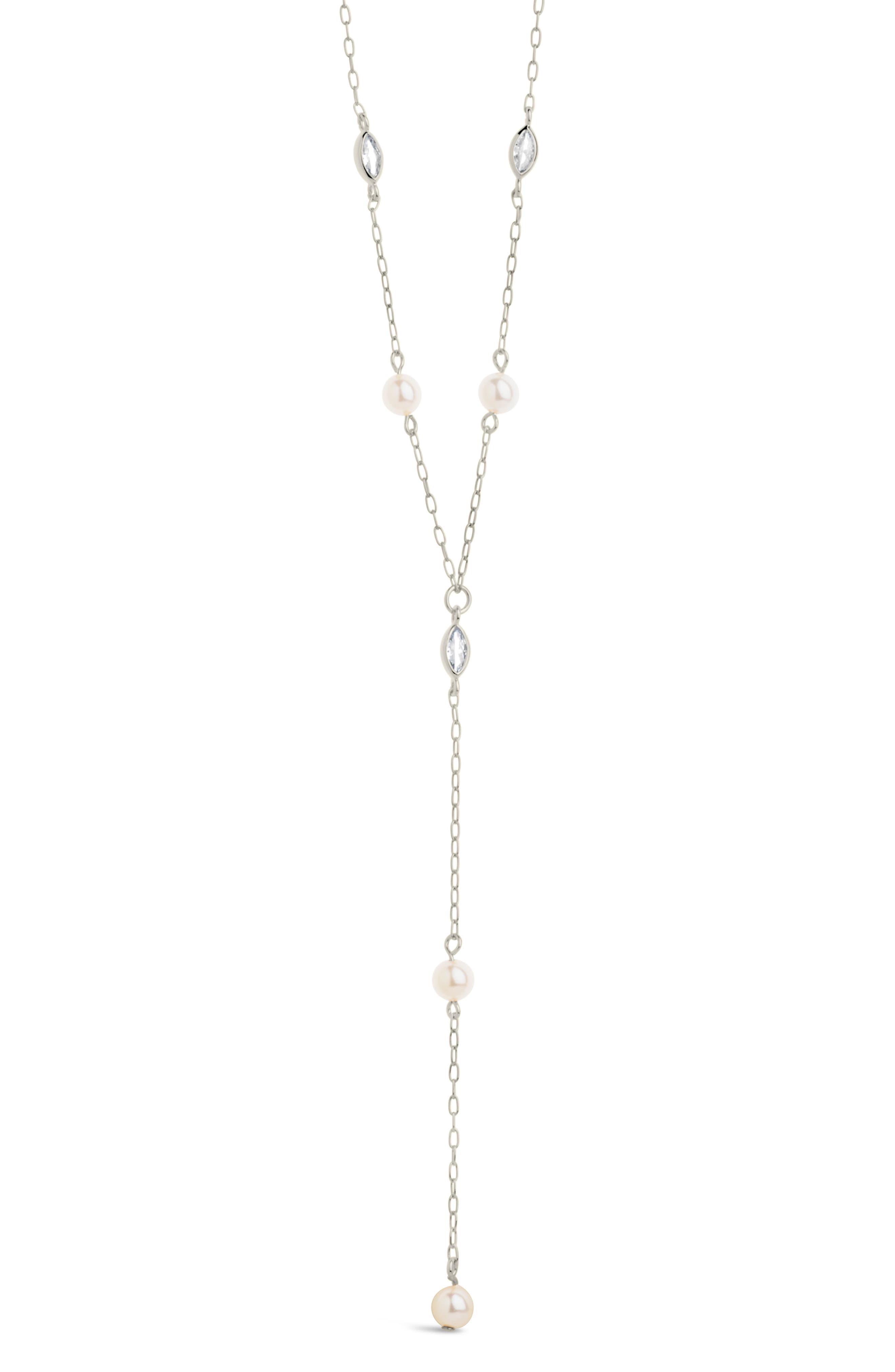 Sterling Forever Tyra Imitation Pearl & Cubic Zirconia Station Y-Necklace
