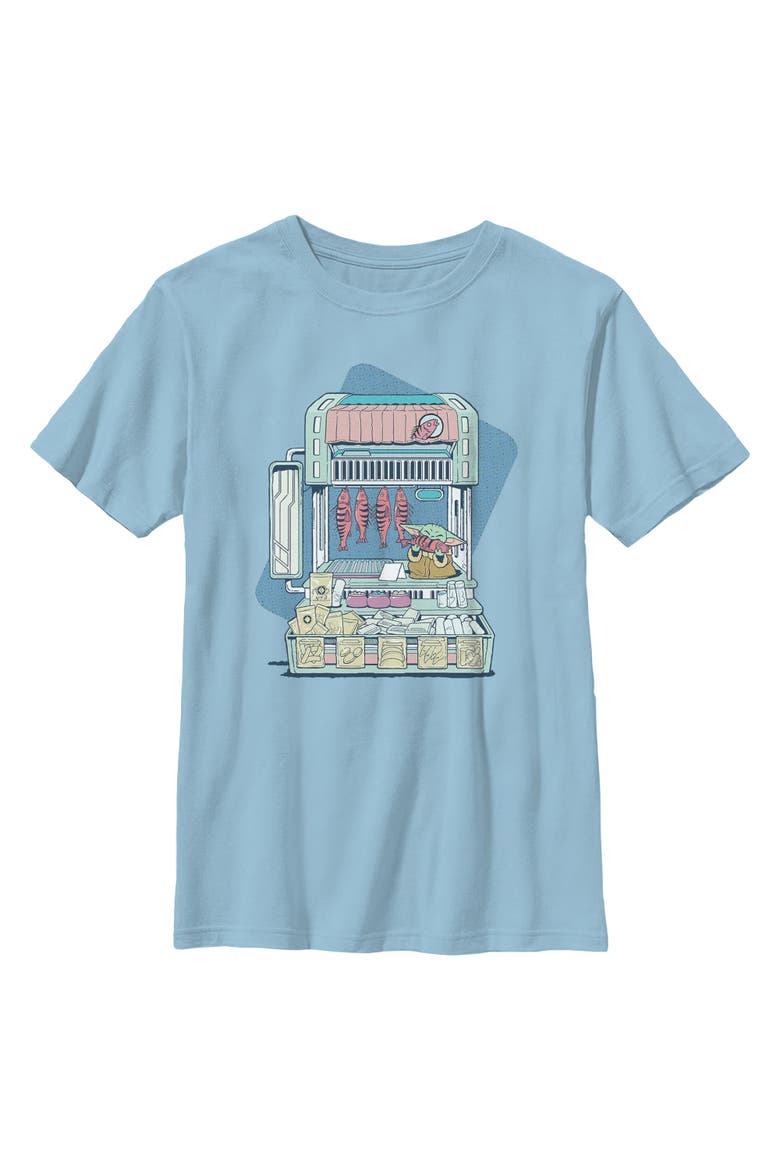 Boy's Star Wars The Mandalorian and Grogu The Child Street Stall  Graphic T-Shirt, Main, color, Light Blue