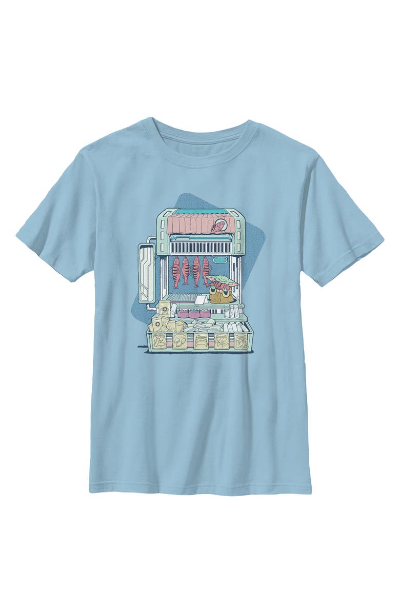 Star Wars: The Mandalorian and Grogu Boy's Star Wars The Mandalorian and Grogu The Child Street Stall  Graphic T-Shirt, Main, color, Light Blue