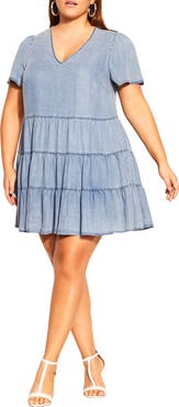 City Chic Tiered Denim Minidress