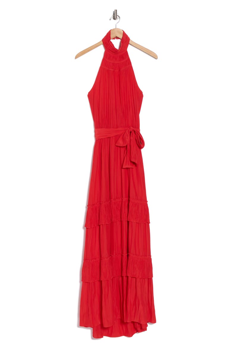 Genevieve Halter Neck Tiered Maxi Dress, Alternate, color, FLAME