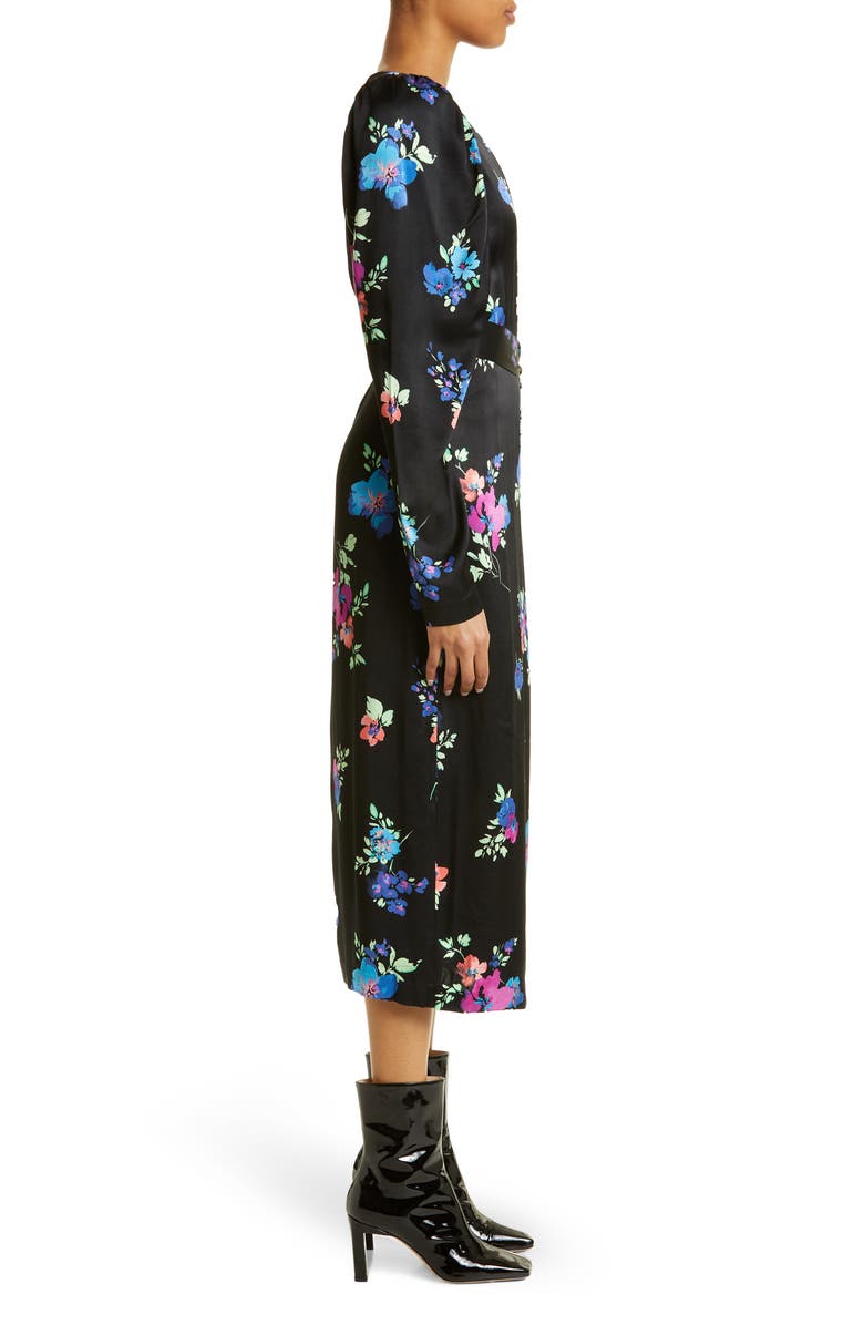 ROTATE Floral Long Sleeve Satin Midi Dress, Alternate, color, 
