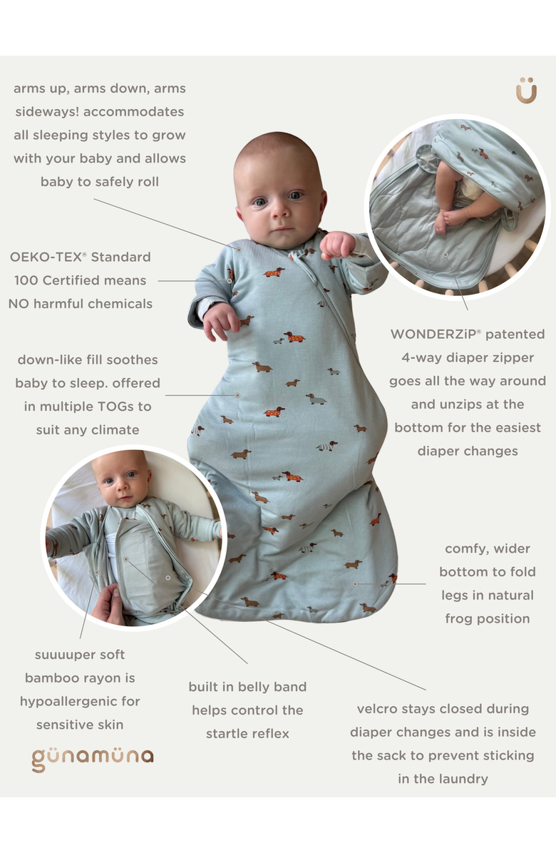 gunamuna Long Sleeve Swaddle Sleep Bag, 1.0 TOG - Baby, Alternate, color, Woof