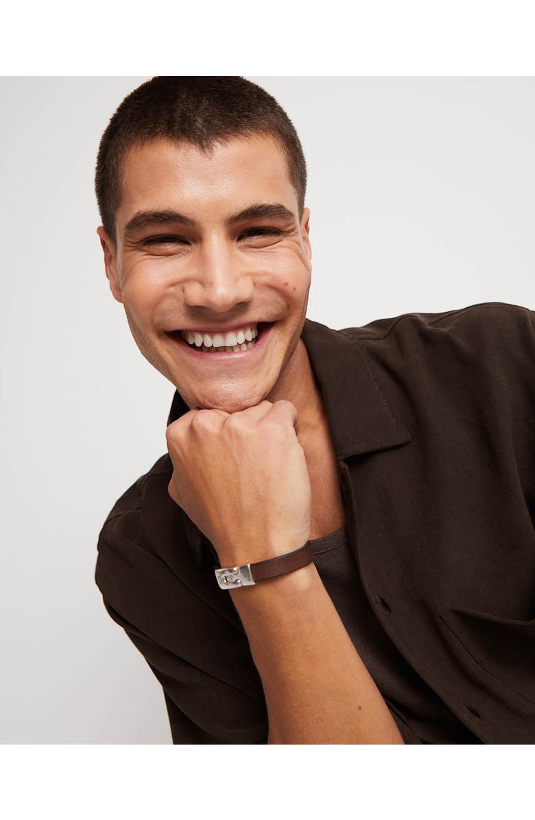 UNODE50 Brown Leather Band, Alternate, color, Silver