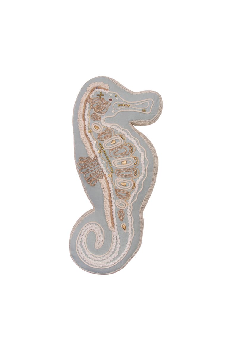 Beaded Seahorse Embellished Mini Accent Pillow 8" x 14", Main, color, Brown