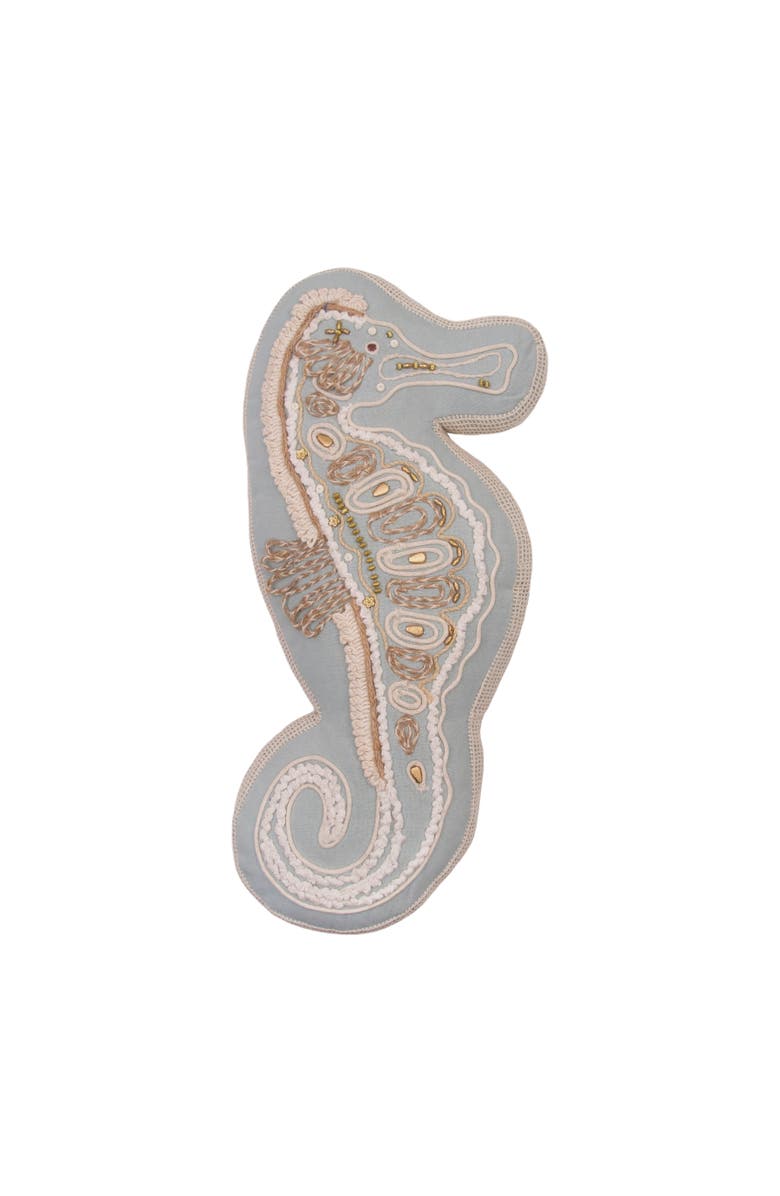C&F Home Beaded Seahorse Coastal Embellished Accent Shaped Pillow, Main, color, Brown