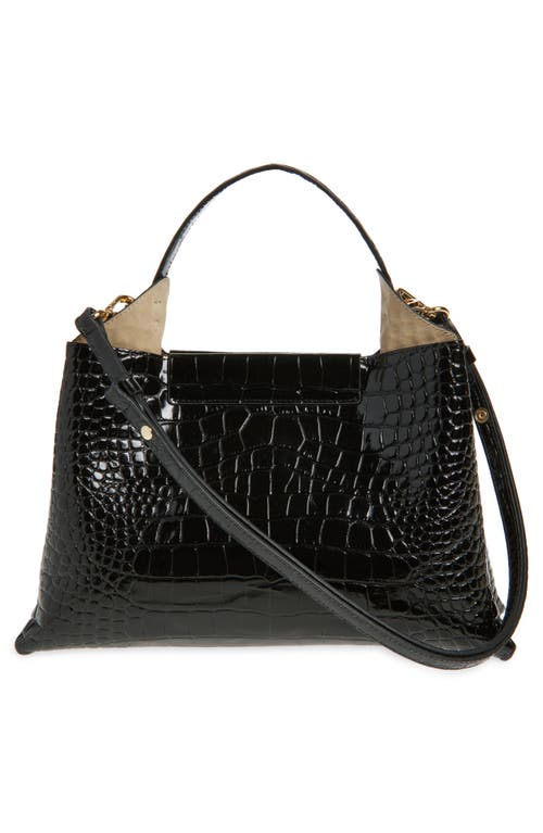 Ree Projects Medium Elieze Croc Embossed Patent Leather Top Handle Bag In Black