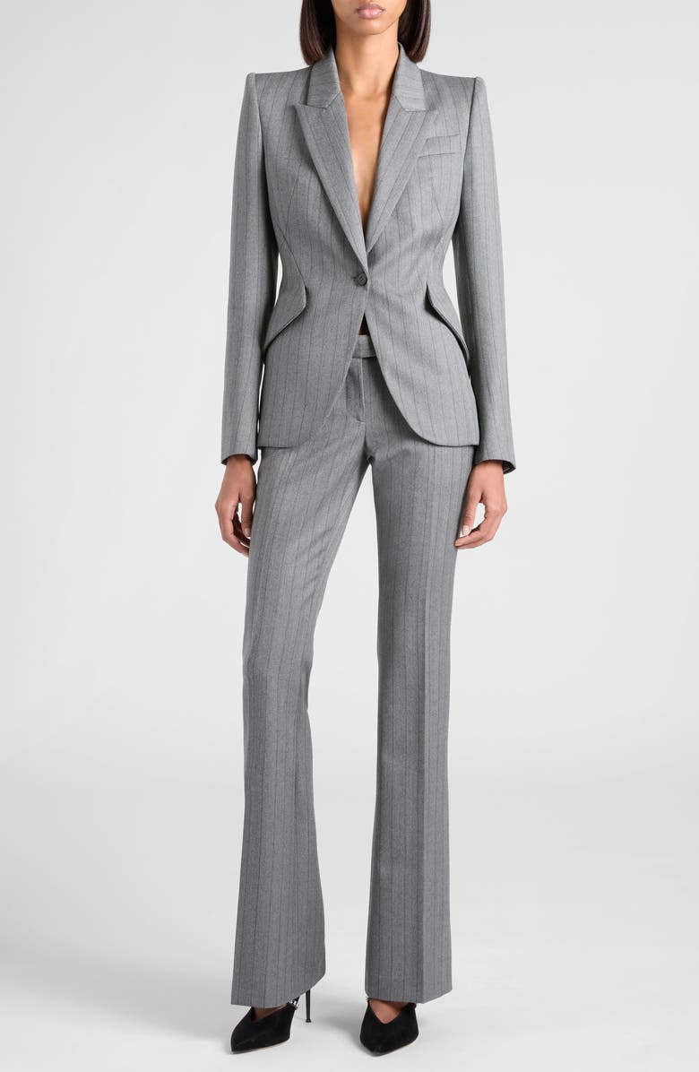 McQueen T-Bar Herringbone Wool Blazer, Alternate, color, Grey