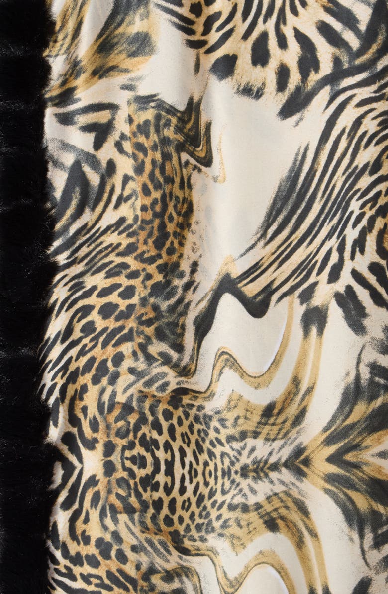 La Fiorentina Faux Fur Trim Animal Print Wrap Scarf, Alternate, color, Leopard