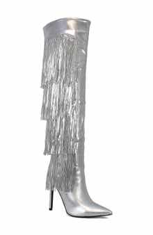 YOKI Nayla Sequin Fringe Knee High Boot