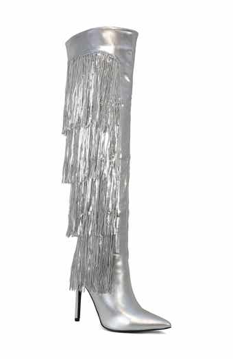 YOKI Nayla Sequin Fringe Knee High Boot